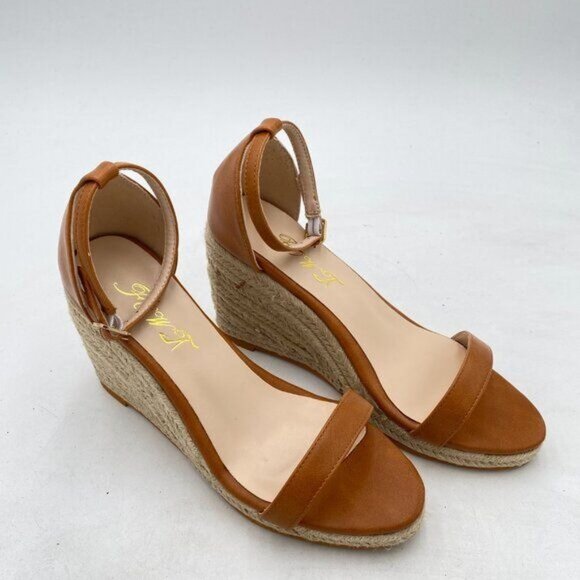 FOWT Brown Espadrille Ankle Straps Buckle Wedge Open Toe Platform Dress Sandals - Picture 4 of 8